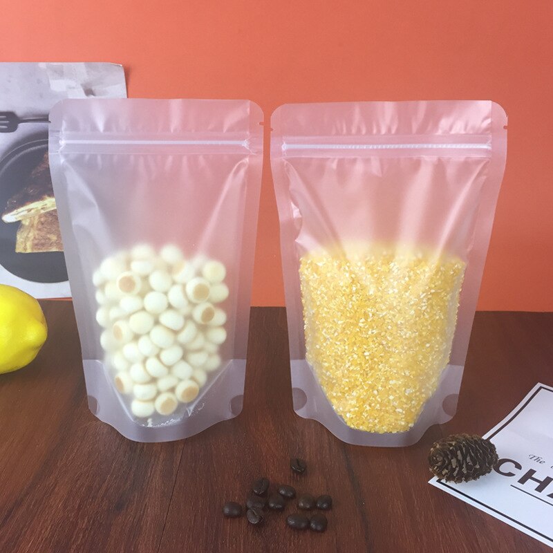 100pc Frosted Transparent Self-standing Zipper Bag Frosted Dried Fruit Food bag Milk Coffee Packaging Bag Biscuit Packaging
