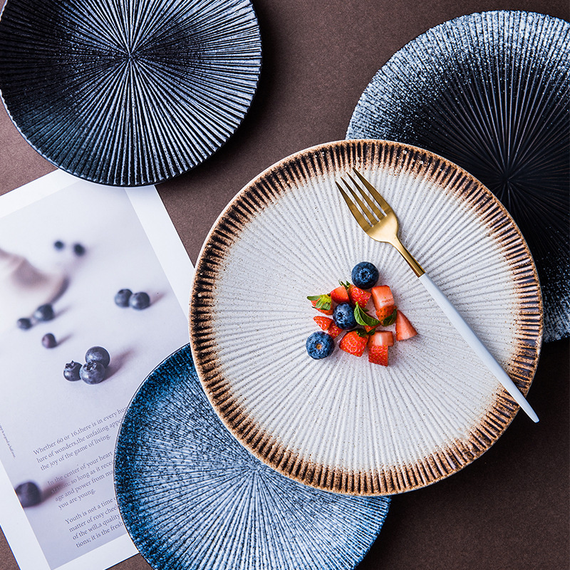 Nordic Retro Ceramic Tableware Western Plate Black Steak Pasta Salad Plates Disc Dinner Home Restaurant Dessert Plate