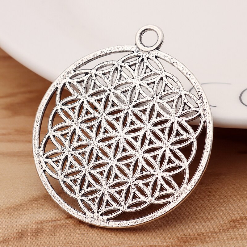 5 Pieces Large Flower of Life Round Circle Charms Pendants for Necklace Jewellery Making Findings 42x42mm