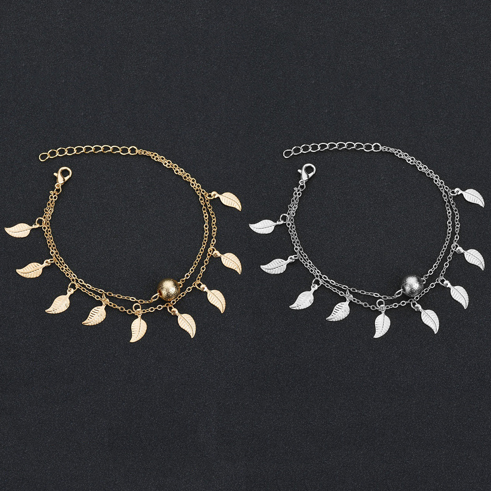 Enkelbanden Vrouwen Strand Voeten Armbanden Leaf Decoratie Boho Been Armband Rvs Enkelband Lichtmetalen Sieraden Accessoires