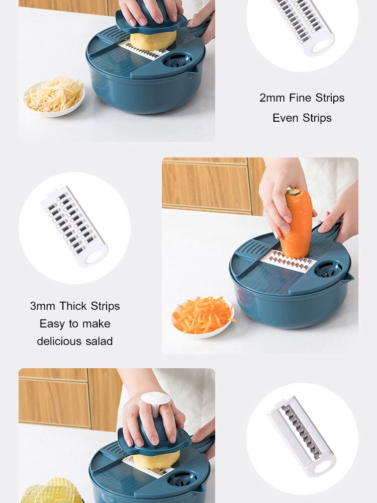 Cortador de verduras para el hogar, herramientas de cocina, rallador de patatas, rebanador de cocina, rallador giratorio de rábano, 12 piezas