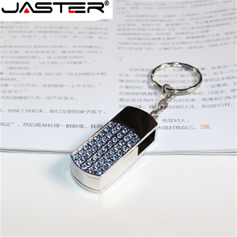 Jaster penn drive metall nøkkelring 64gb 32gb 16gb 8gb 4gb metall krystall rotasjon usb flash drive pendrive vanntett usb stick