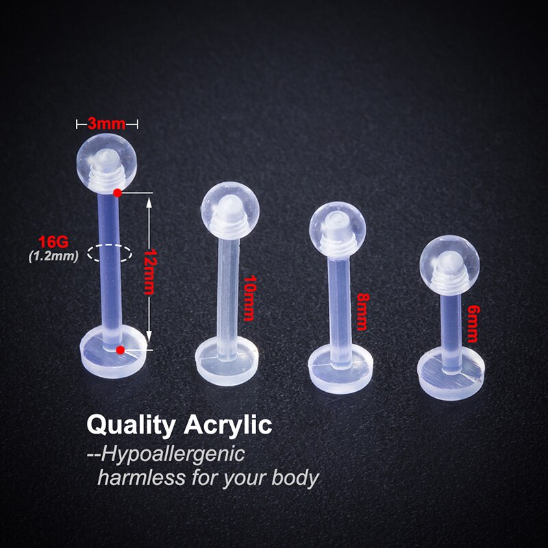 10 Uds. Piercing de labio acrílico transparente, anillo Labret Bioflex, pendiente de cartílago de la oreja, barra Tragus Helix, retenedor, joyería Flexible 16G