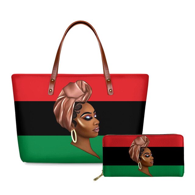 Custom mode 2pcs/set Women Handbags Black Art African Girl Printing Hand Bag&Wallets Ladies Ethnic Top-Handle Bags Females Bolsa: style5