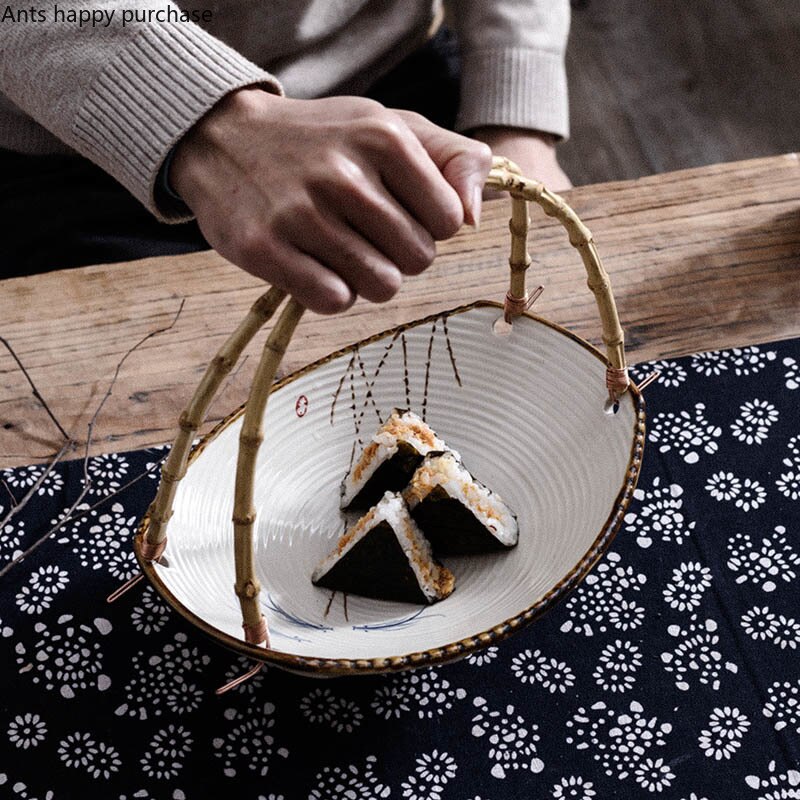 Japanese-style Hand Painted Irregular Ceramic Plate Restaurant Hotel Decorative Tableware Hanging Plate Fruit Basket Decoration