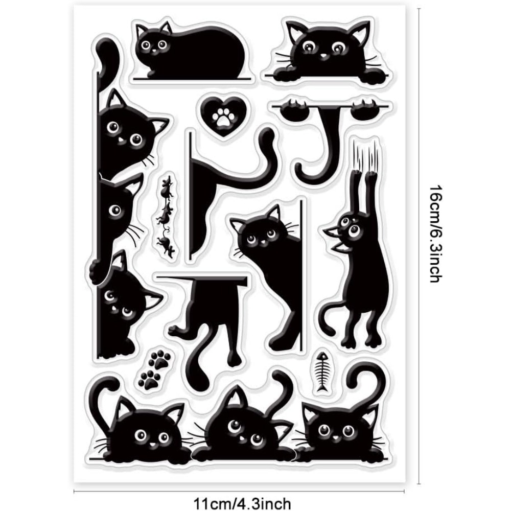 Black Cat Clear Stamps for DIY Scrapbooking Cat Border Silicone Stamp Seals Transparent Stamps for Cards Making Photo Album