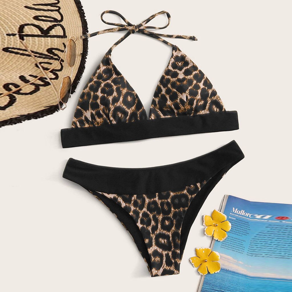 Womens Bikini Set Luipaard Print Bikini Pad Badmode Bandage Beachwear Set Bikini Cintura Alta Push Up #3