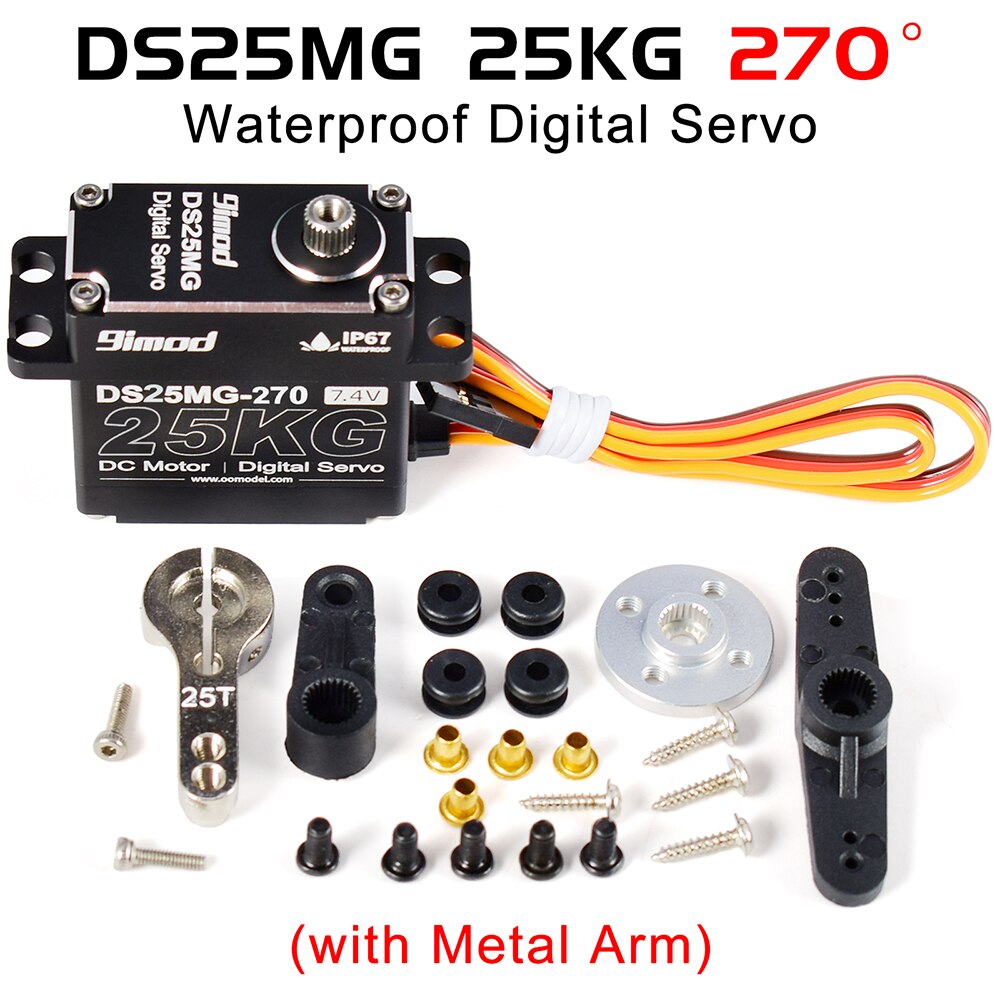 9imod DS25MG 25kg Waterpoof Servo 180°/270° Full Aluminum Case Metal Gear High Torque for 1/8 1/10 1/12 RC Car/Robot/Boat DIY: 25kg 270 metal arm