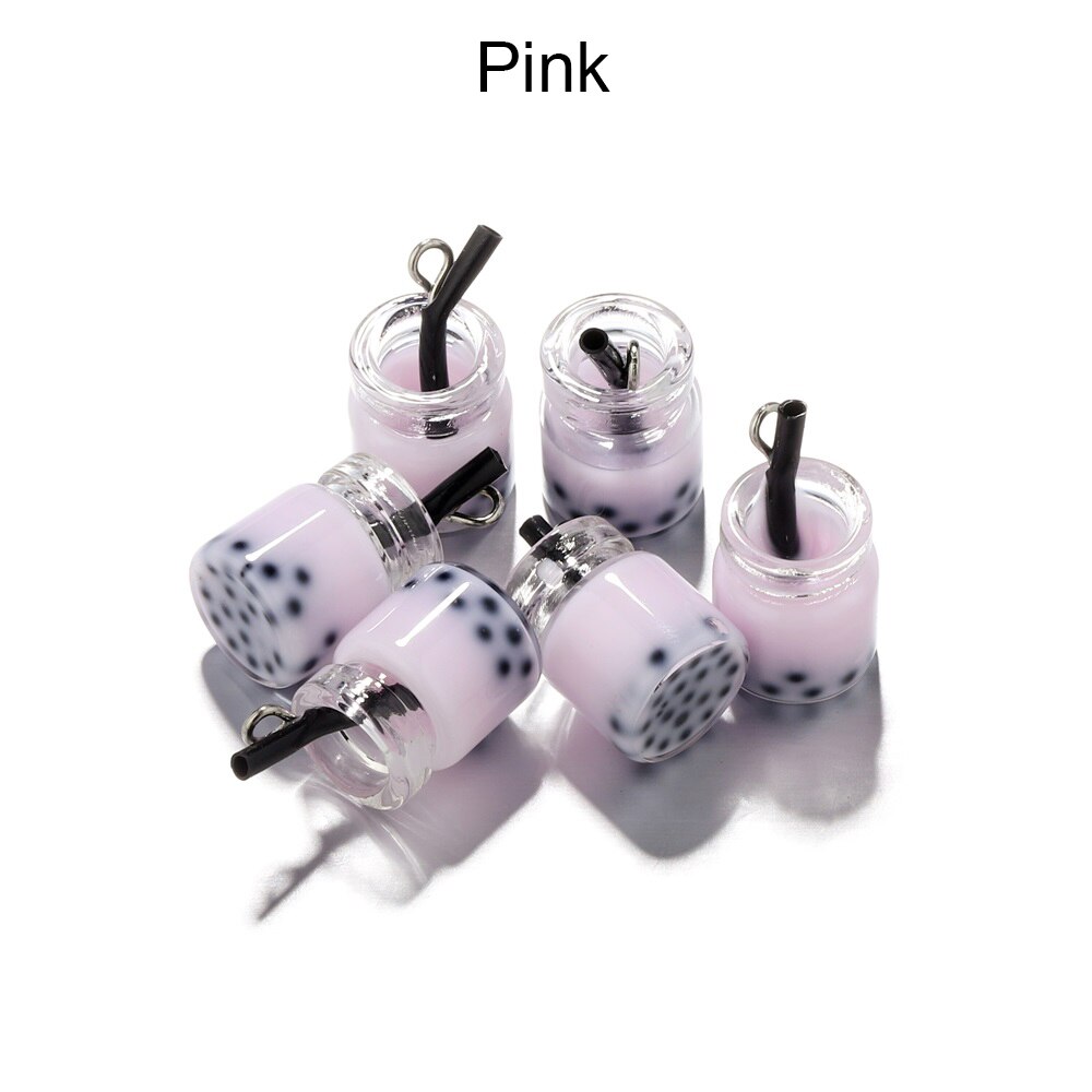 Lote de 10 unidades de adornos de perla de resina en miniatura para té de la leche, colgantes Boba, abalorios de botella para Llavero artesanal, joyería, accesorios para manualidades