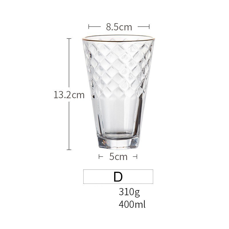 Glas guldkant blombehållare lättnad vinglas kopp hushållswhisky transparent importerad öl kaffe termomugg: Hög kvadrat