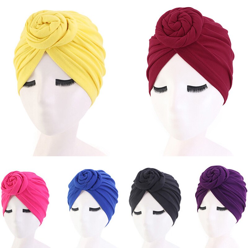 mujer europeo y americano Popular Donut turbante Color puro bola sombrero gorro de quimioterapia para Spa baño sombreros