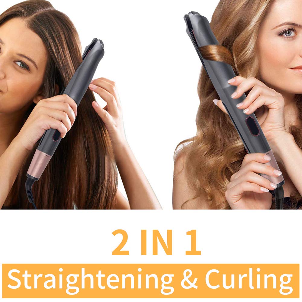 2-in-1-Haarglätter und Lockenwickler, Turmalin-Keramik, gedrehtes Glätteisen, Glätten und Lockenwickeln mit LCD für das Haarstyling