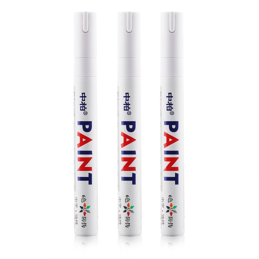 3 pièces pneu peinture stylo marqueur lettrage Permanent étanche encre pour voiture véhicule moto pneu (jaune): WHITE