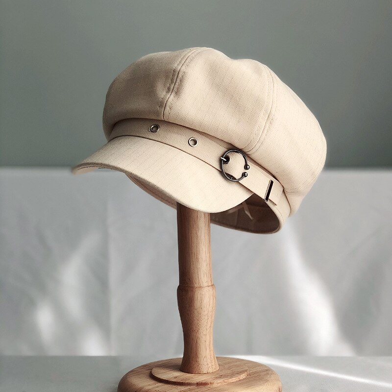 Personlighed forår og sommer ottekantet hat kvindelig baret stribet retro skygge kunstner hat