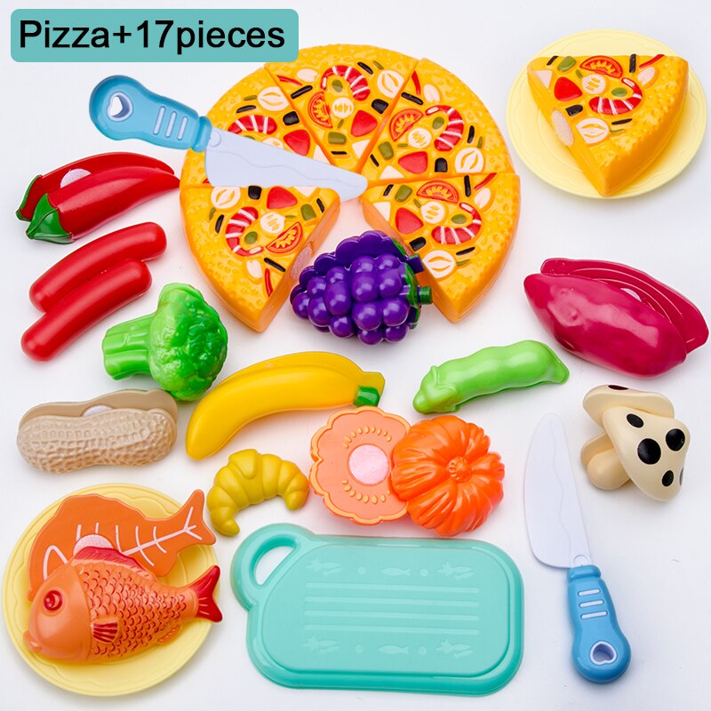 Children Pretend Play juguetes House Toy Cutting Fruit Plastic Vegetables Food Kitchen Baby Classic Educational Toys for Girls: 18PcsandPizza