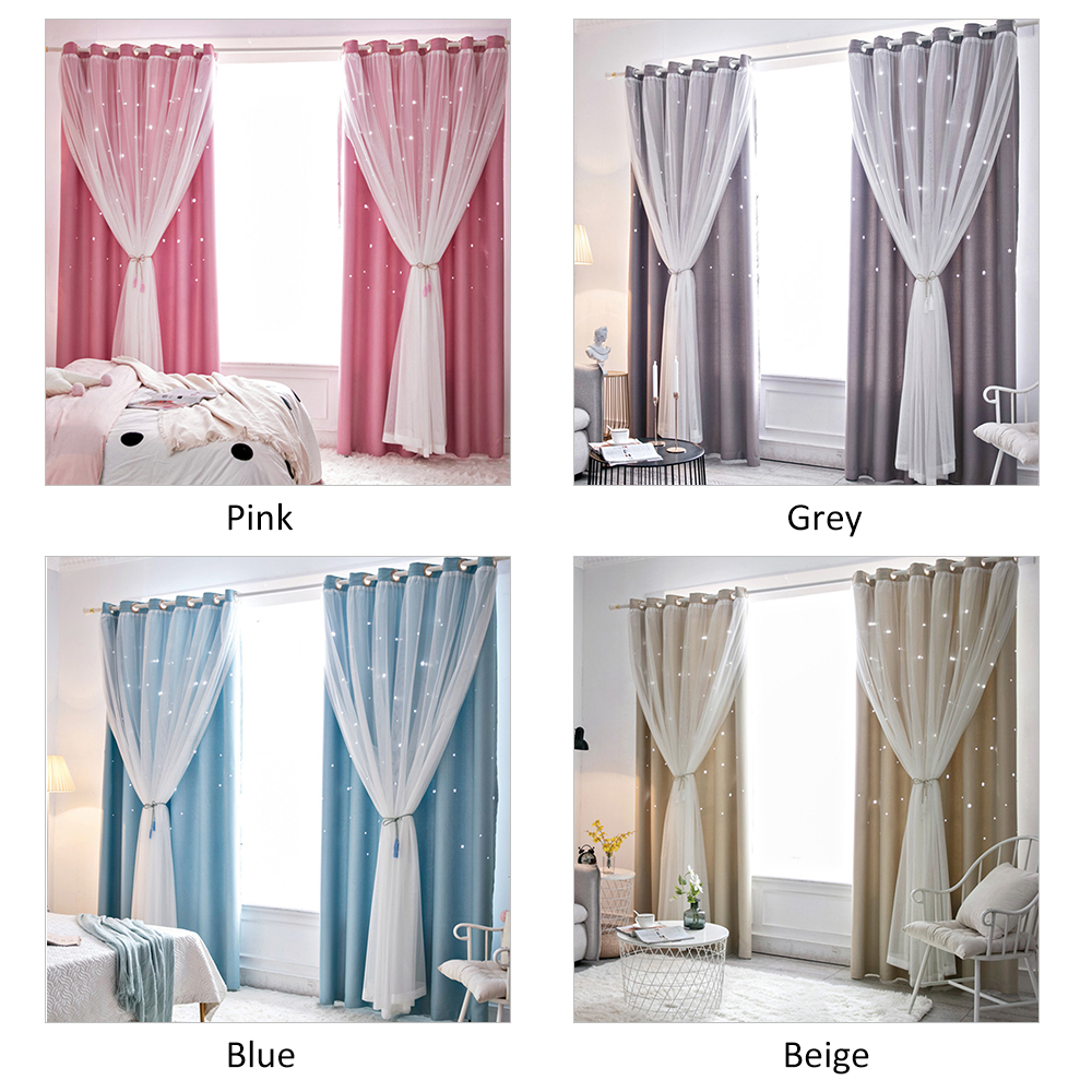 1Panel Window Curtain Hollowed Out Stars Shading Curtain Drape Purdah for Home Living Room Bedroom Curtains for Living Room