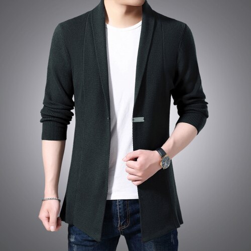 Cardigan herre gensere vår høst menn casual cardigan jakke mann ensfarget lang genser vindjakke single button coats: Grønn / Xxxl