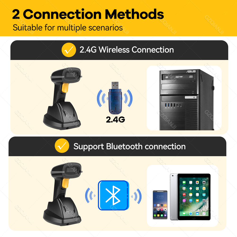 Bluetooth Wireless Barcode Scanner 1D 2D QR USB Charging Base Handheld Bar Code Reader Scanner Automatic Sensing Fast Precise