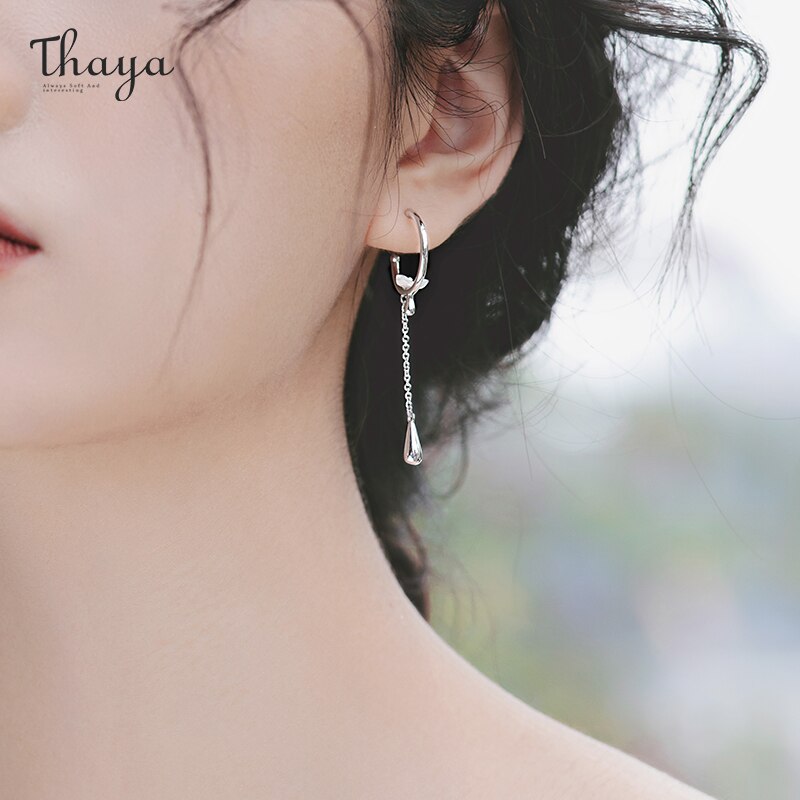 Thaya 925 Zilveren Vrouwen Oorbel Peachblossom Leuke Stud Earring Dangle Chain Party Prachtige Pendientes Fijne Sieraden