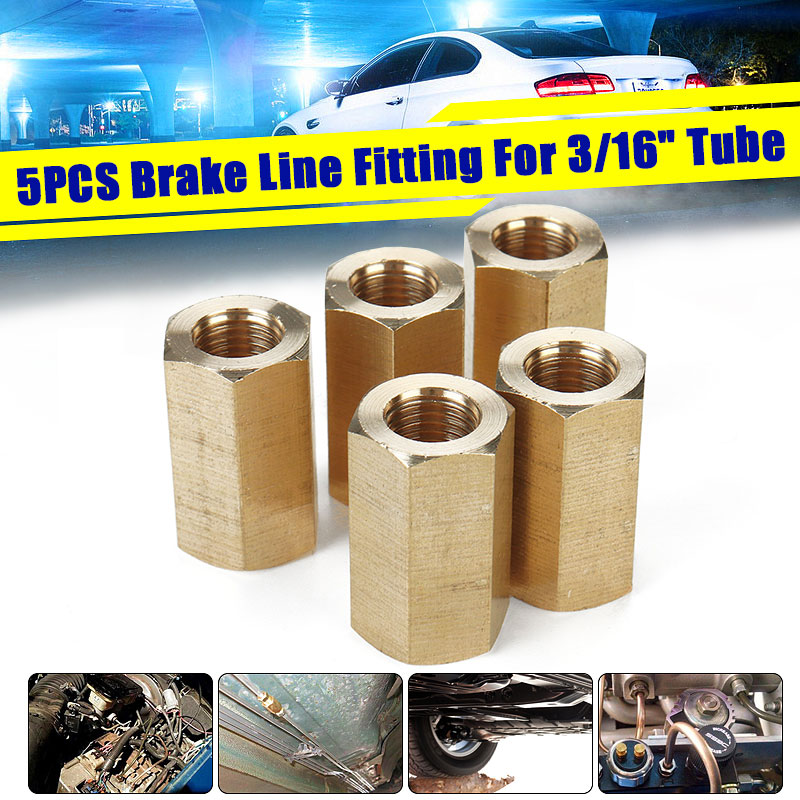 5PCS Inverted Flare Brass Brake Line Union Fitting For 3/16" OD Tube Hydraulic 3/8"-24 Threads Car Motorcycle Accessories