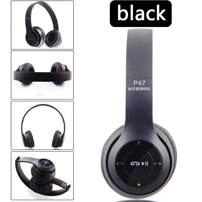 9D HIFI Stereo Foldable Wireless Headphones Bluetooth Headset with mic support SD card For mobile xiaomi iphone sumsamg tablet: Black