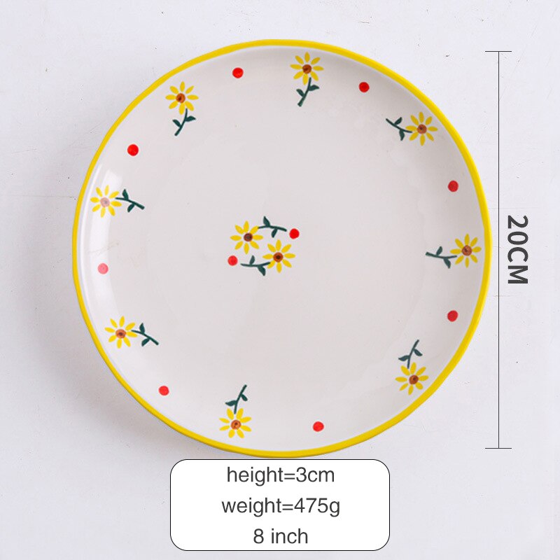 Ceramic Plate Cutlery Strawberry Sun Flower Cartoon Pattern Home Cute Steak Western Food Main Dish Taste Dish Kitchen Tool: 8-flower