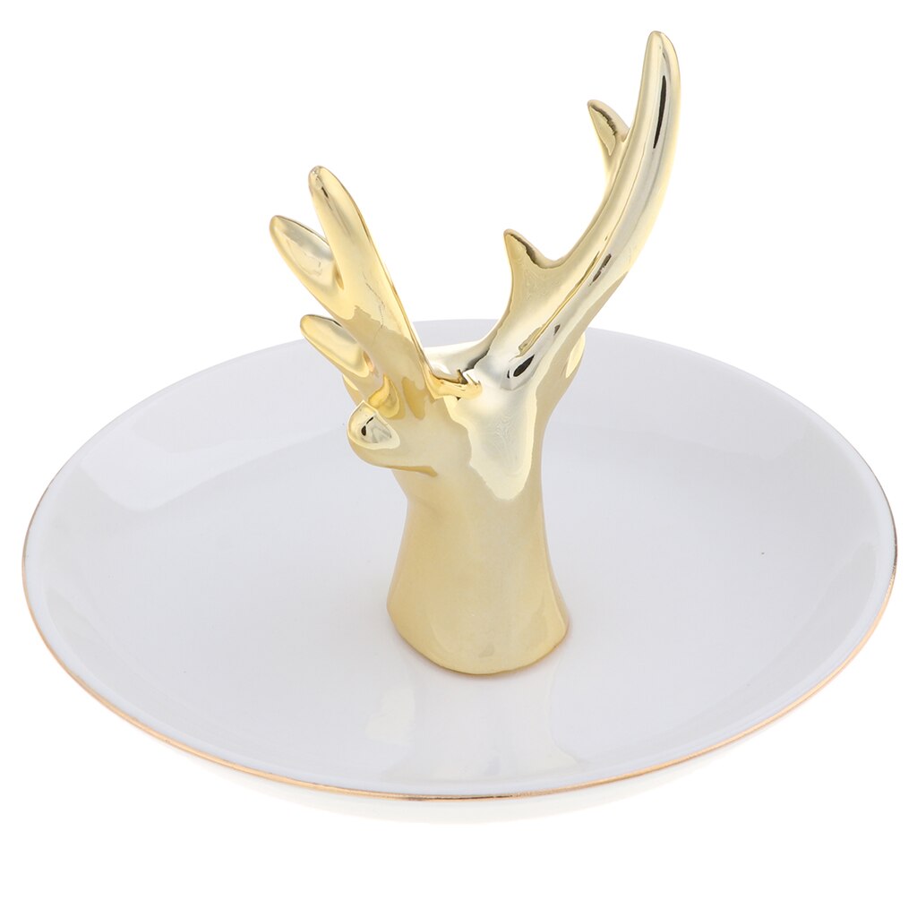 Ceramic Jewelry Dish for Engagement Wedding Rings Display Jewelry Tray Décor: Dish Gold Elk