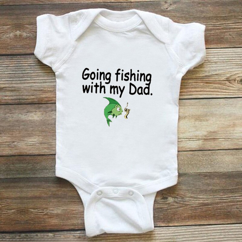 Baby Romper Newborn Going Fishing With My Dad Letter Boys Girls Clothes Outfits Summer Children Playsuits Short Sleeve Tees: 6M