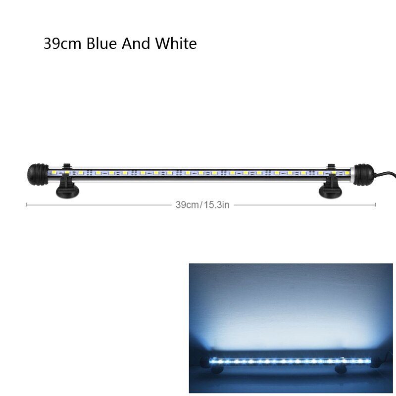 Aquarium LED Aquarium lamp 9cm 29cm 39cm 49cm LED Buis Lamp 9/15/ 21/27leds Bar Light Submersible Waterdichte 100-240V US Plug: 39CM White and Blue