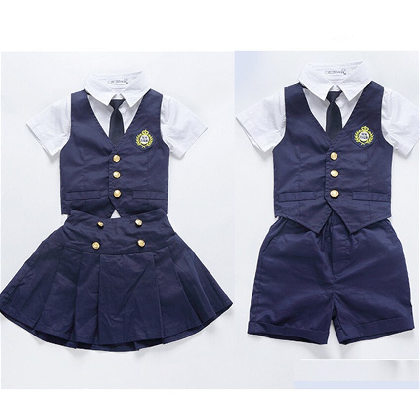 Children Navy Blue Cotton Japanese School Uniform for Girls Boys Pleated Student Korean Style Vest Shirts Pants Skirt Overalls
