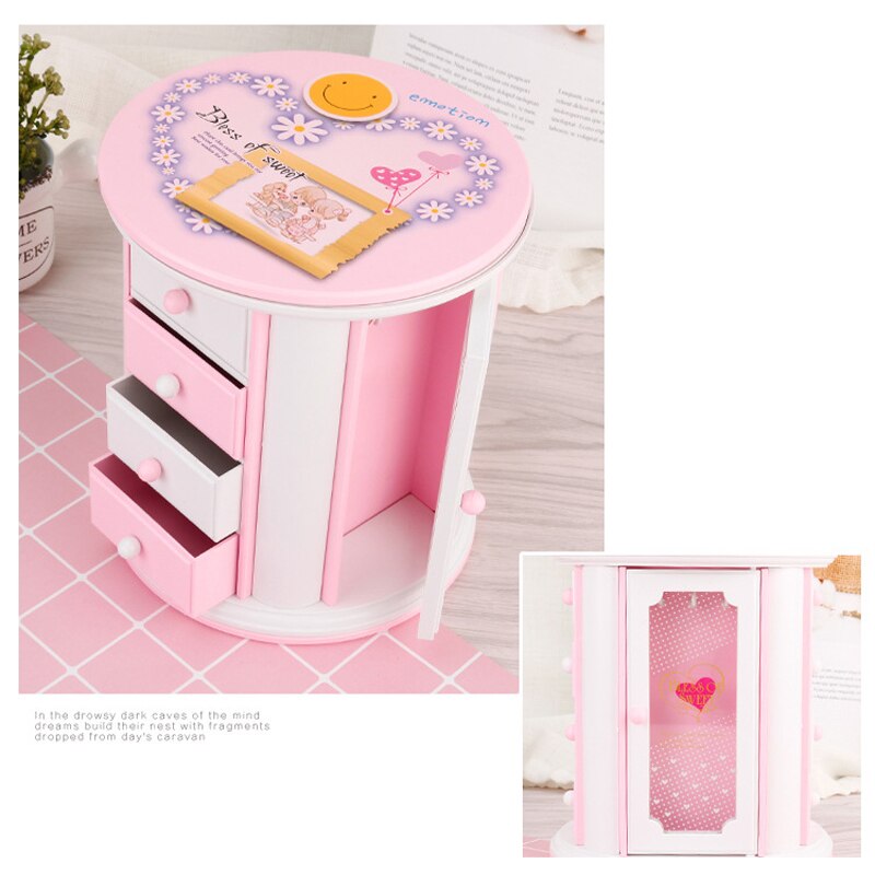 3 layers Girls Music Box Cartoon Toys Drawers Storage Box with Mirror Jewelry Container Necklace Organizer Open Doors