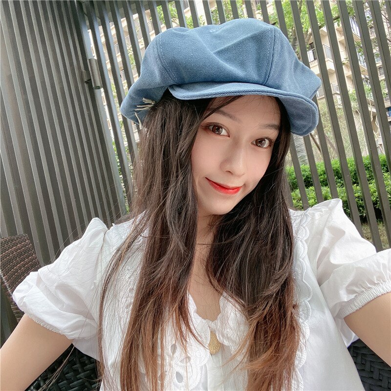 Spring Painter Hat Female Japanese Lady Cloud Hat Beret Autumn Retro Cotton Linen Newsboy Hat Octagonal Hat
