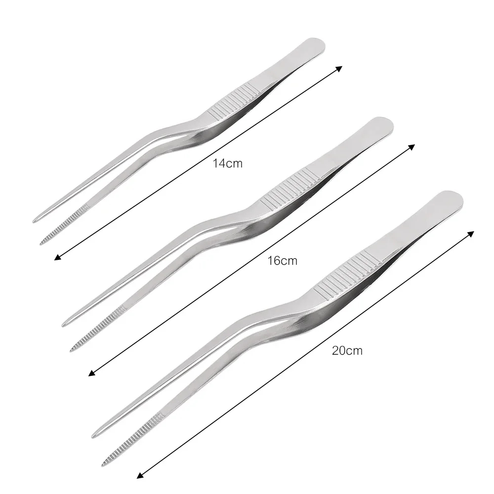 Pince à épiler de cuisine en acier inoxydable, ustensile de barbecue, pince à nourriture, pince de chef de bar, portable pour pique-nique, cuisson, 3 pièces, 1 pièce: Gris foncé