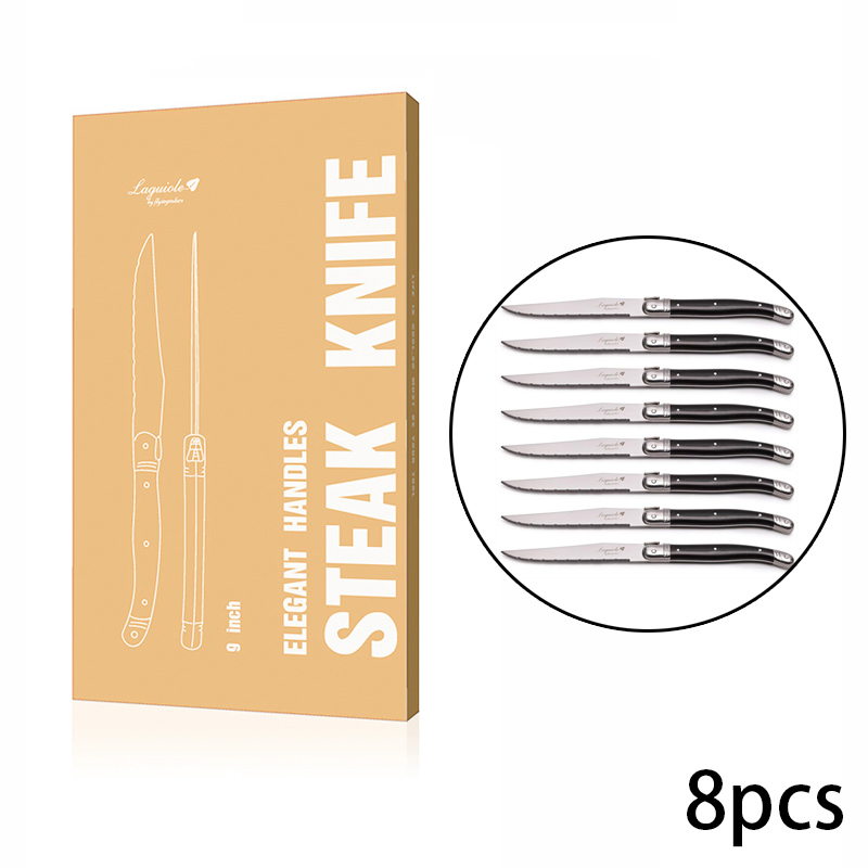 9 &#39;&#39;Laguiole Rvs Steak Messen Diner Mes Zwarte Bestek Tafel Mes Servies Sets Restaurant Home Bar Flatwatware: 8 pcs knives in box