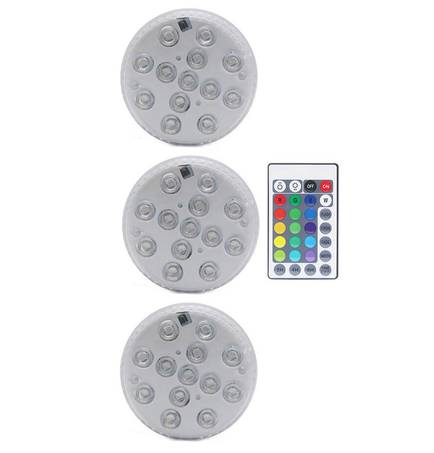 13 led rgb dränkbara lampor fjärrkontroll trådlös flerfärgad undervattensbadkar pool nattlampa blommig vas lampa: 1 styrenhet 3 lampa