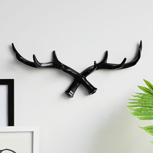 Cuerno de ciervo de resina para colgar en la pared, gancho para llaves, toalla, bolso de mano, soporte para dormitorio, decoración del hogar, colgadores para puerta, gancho para colgar: Black