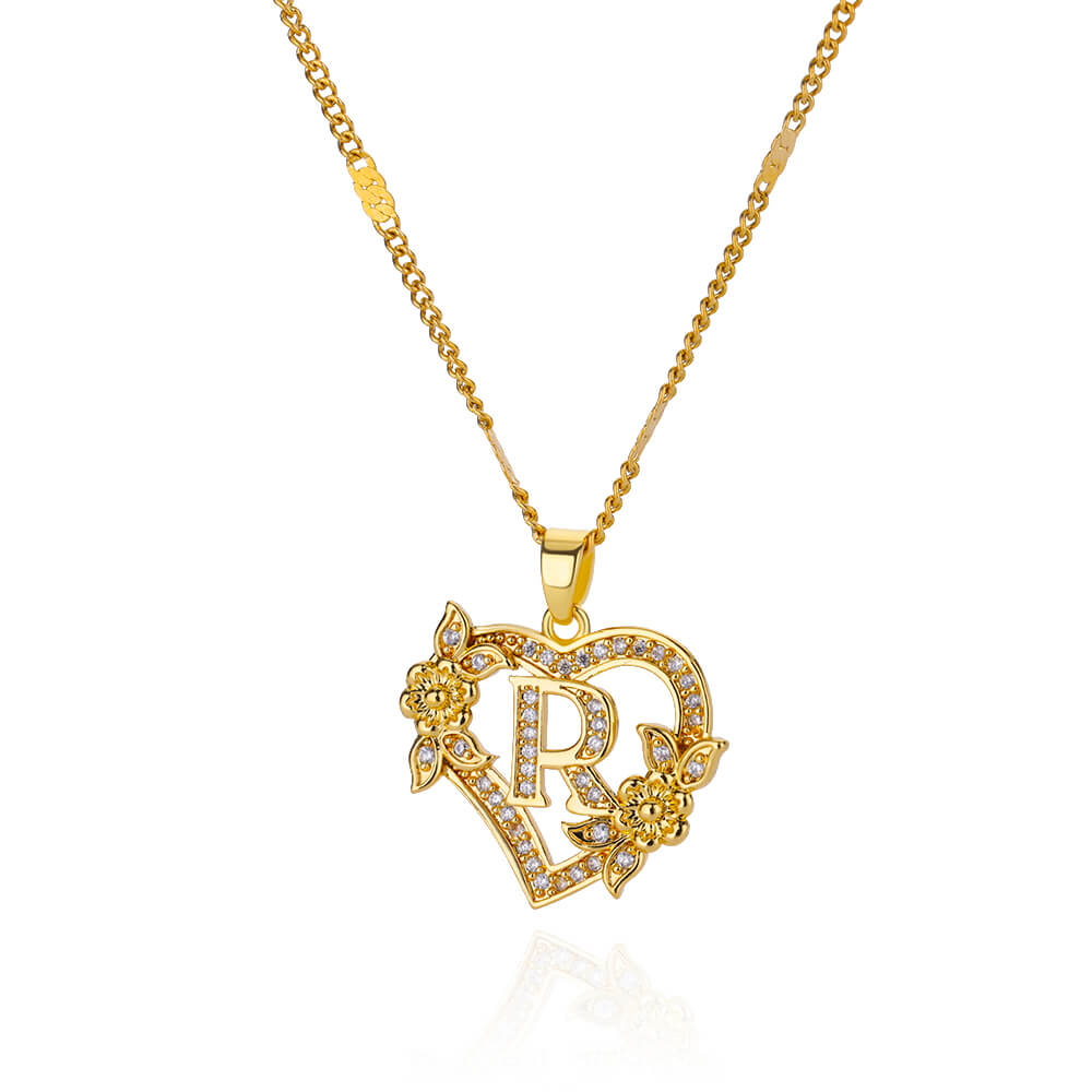 Collares con letras iniciales de corazón para mujer, cadena de acero inoxidable de Color dorado, colgante del alfabeto de A-Z, de joyería de cumpleaños: Zinc negro plateado