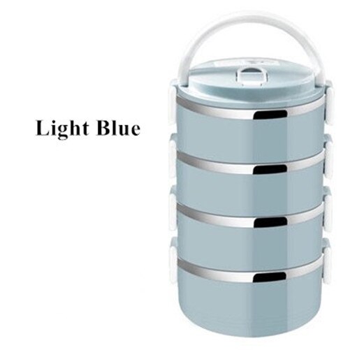 Rvs lunchbox milieuvriendelijke plastic thermische voedselcontainer draagbare lunchbox voor kinderen kantoor school bento lunchbox: Lichtblauw 4 laags