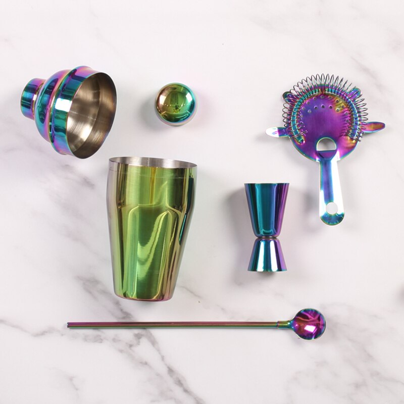Gradual color Stainless Steel Cocktail Shaker Mixer Drink Bartender Browser Kit Bars Set Tools with jigger spoon