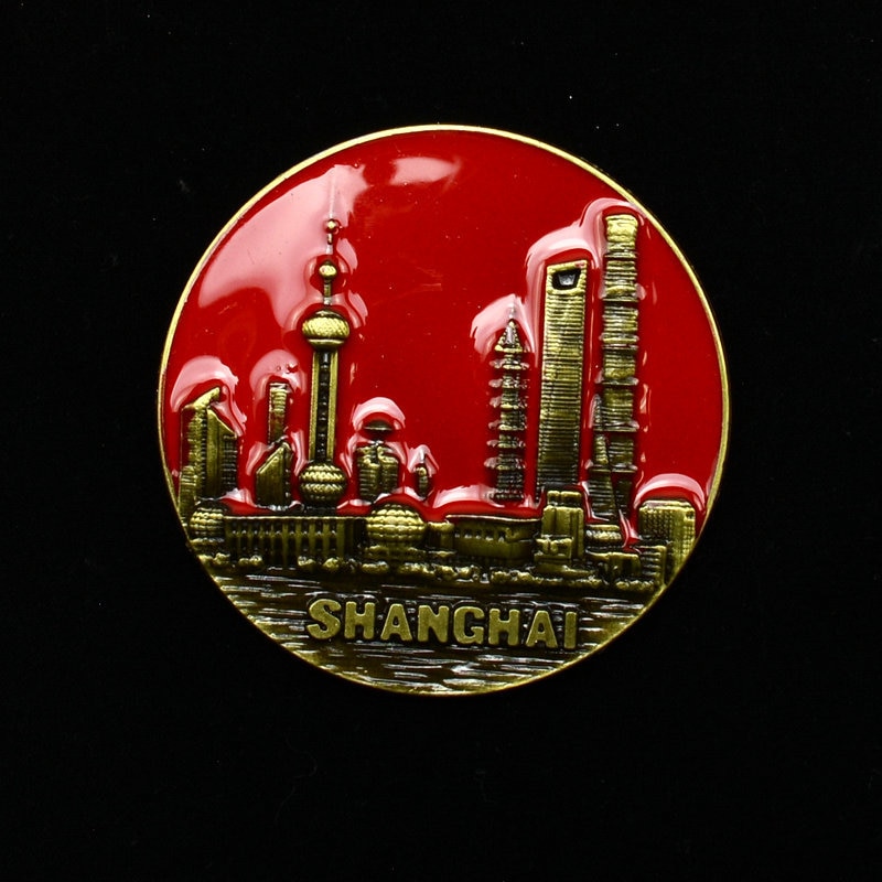 Fridge Magnet Souvenir Metal Craft Decorative Magnets Sticker Dubai Shanghai Egypt Sikkim Architectural Monuments Country Decor: Shanghai