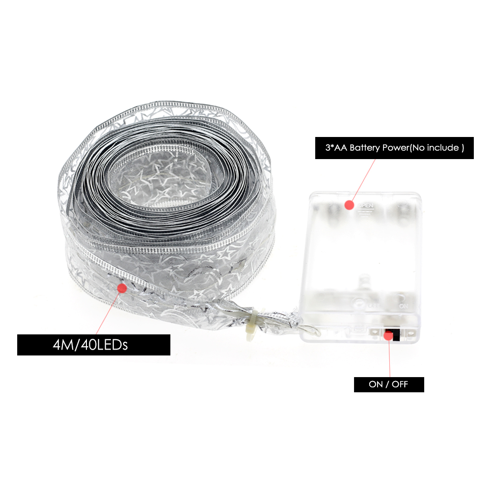 Sidenband led ljusslinga 4m 40 lysdioder för paket band jul bröllopsfest dekoration ljusslinga