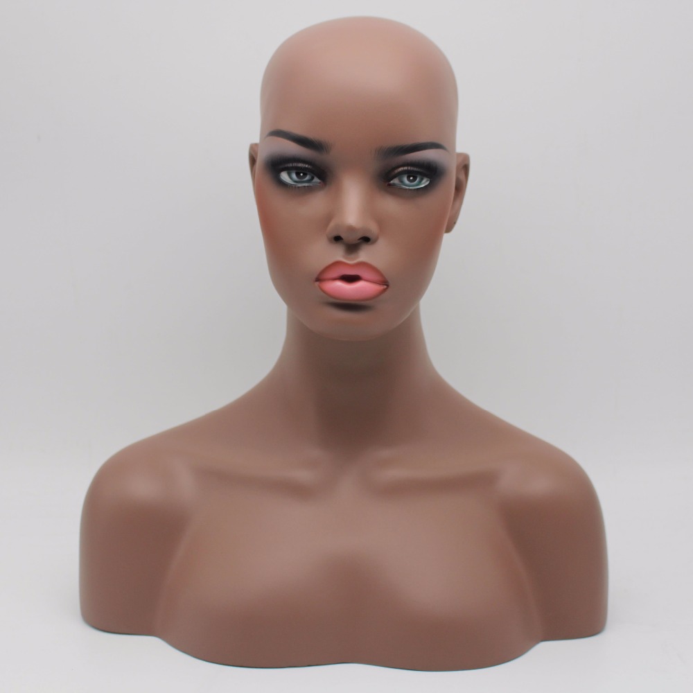 Realistische Fiberglass Afro-amerikaanse Zwarte Vrouwelijke Mannequin Hoofd Buste Voor Pruiken: Dark Skin