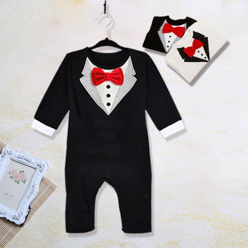 1Pcs Baby Boys Cute Lovely Rompers Bowtie Gentleman Modelling Clothes 0 36Mths Kids Wear Infant Long Sleeve Jumpsuits Size: Black / 3T