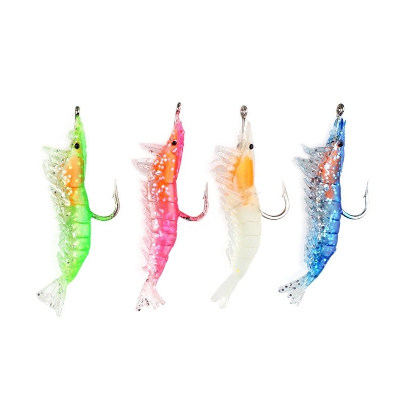 1/3 pçs 3g-60mm 4 cores luminoso camarão lula noite pesca lula jigs isca baixo suave peixe equipamento equipamento equipamento acessórios