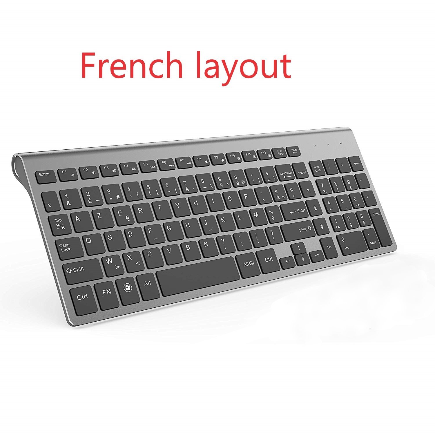 French keyboard AZERTY wireless 2.4G USB connection ergonomic silent keyboard suitable for laptop PC TV: French
