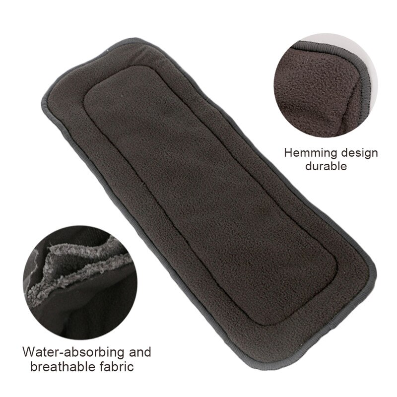 Washable Adult Diaper 5 Layers Bamboo Charcoal Cloth Nappy Liner Super Absorbent Reusable Incontinence Adult Diaper Insert Pad