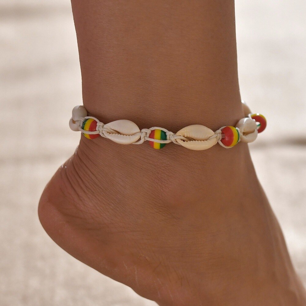 Boho Hülse Schildkröte Handgemachte Fußkettchen für Frauen Blau Seil Kette auf Bein Natürliche Hülse Knöchel Armbinde Fuß Sommer Strand Schmuck