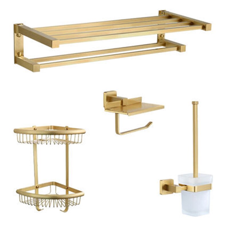 Set de accesorios de baño estante de baño para Oro pulido, toallero, soporte de papel para colgar toallas, soporte para escobillas de baño, accesorios de baño
