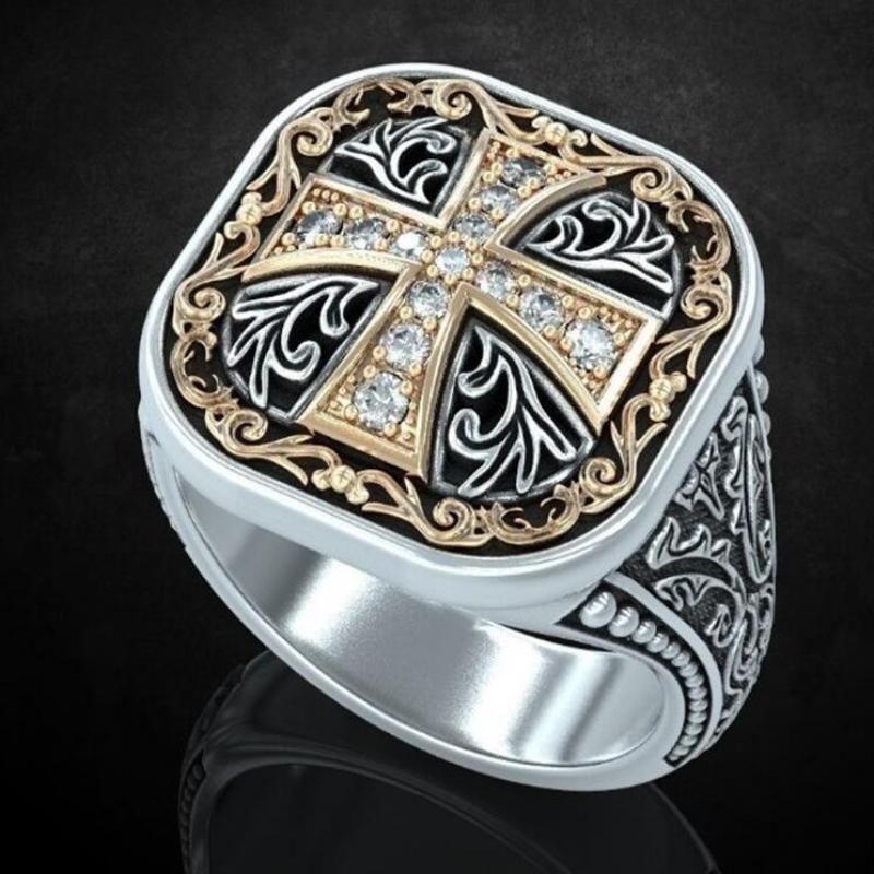 Vintage Medieval Kreuzzüge Templer Kreuz Abzeichen Punk Ring Glamour männer Rock Partei Schmuck