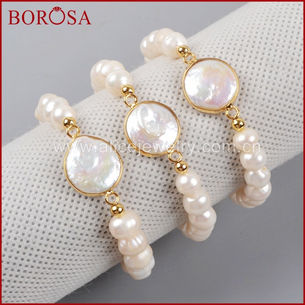 Borosa Handgemaakte Goud Kleur Natuurlijke Parel Kralen Armband Voor Vrouwen Meisjes Mode Edelstenen Sieraden G1407